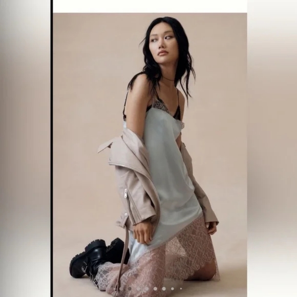 NWT Anthropologie Lace-Trimmed Dress Silver Size 8 - Picture 5 of 8